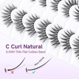 EVENTILL Cat Eye Lashes 16mm Anime Eyelashes 3D Volume False Eyelashes Natural 0.1MM Thin Band Soft C Curl Eye Lashes Pack 7 Pair