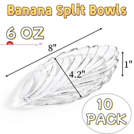 Goaste 10 Pack Banana Split Bowls Set, 6 OZ Glass Ice Cream Sundae Dishes, Leaf Shaped Clear Dessert Serving Plates, Transparent Banana Split Boats for Fruit, Yogurt, Brownies, Snack, Dishwasher Safe