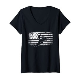 Womens American Flag Snowmobile Apparel - Snowmobile V-Neck T-Shirt