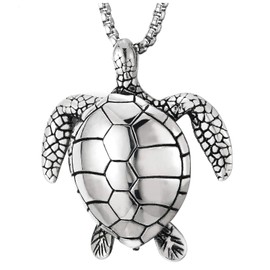 COOLSTEELANDBEYOND Stainless Steel Mens Womens Sea Turtle Tortoise Pendant Necklace, 30 inches Wheat Chain, Animal Love