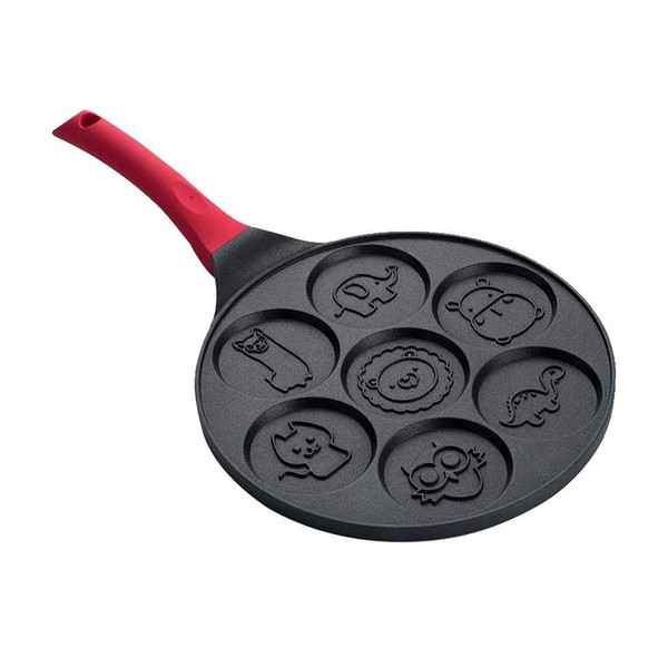 Vusddy Pancake Pan Induction for Children - 26 cm Fried Egg Pan with 7 Egg Shapes - Mini Pancake Maker for Pancakes, Waffles and Fried Eggs - with Animal Pattern and Non-Stick Coating