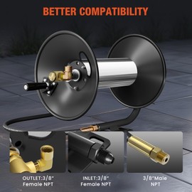 BreAro Pressure Washer Hose Reel, 100FT High Pressure Hose Reel with Hand Crank, 3/8" Heavy Duty Steel Pressure Washer Reel, 4000 PSI Power Washer Hose Reel Swivel Arm for Air/Liquid/Water Use