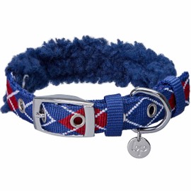 Blueberry Pet Soft & Comfy Scottish Argyle Fleece Padded Adjustable Dog Collar with Metal Buckle - Royal Blue, Neck 17-20.5", for Large Breed