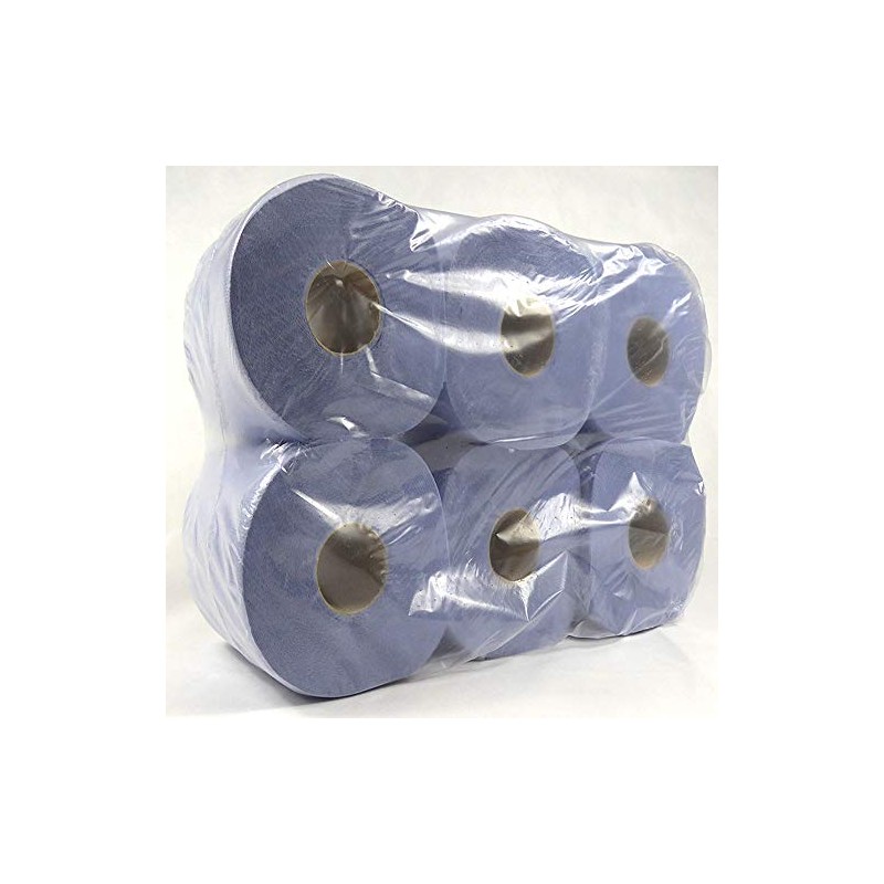 6 Pack 2 Ply Blue Embossed Centre Feed/Towel/Tissue Paper Wipe