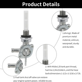 Engine Fuel Tank Valve, M10 x 1.25 Engine Metal Fuel Tap Fuel Tank Switch Shut-off Valve Petrol Tap 28-1783-V for GX160/170F/168