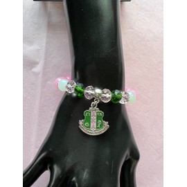 D9 Greeks Alpha Kappa Alpha Bling Natural Agate Shield Charm Bracelet