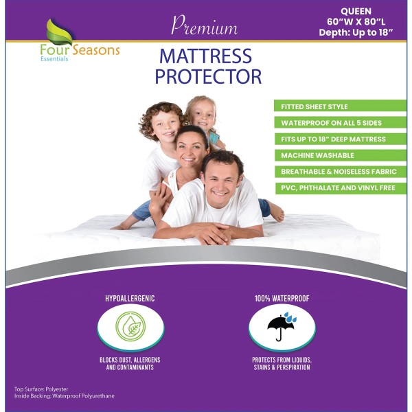 Four Seasons Essentials Queen Size Waterproof Mattress Protector - Fitted