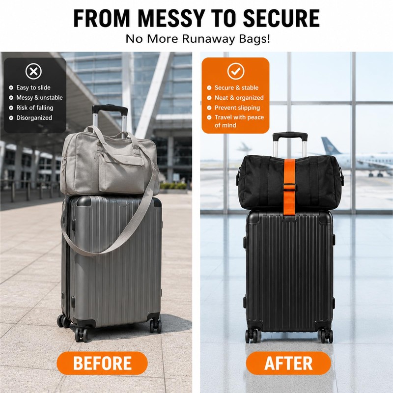2 Pcs Luggage Straps for Suitcases, Multi Use Strong Adjustable