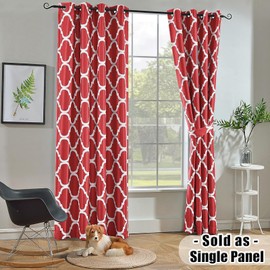 Melodieux Moroccan Fashion Room Darkening Blackout Grommet Top Curtains for Living Room, 52 by 84 Inch, Red (1 Panel)