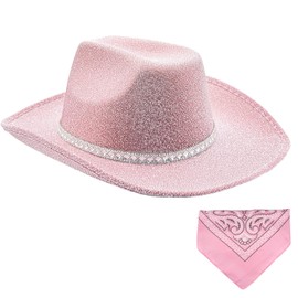 Shiny Pink Cowgirl Hat and Headband Set for Women and Girls Perfect Pink Cowboy Hat
