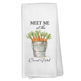 VRW Farmhouse Easter Kitchen Dish Towels, Meet Me at The Carrot Patch Hand Tea Towels for Kitchen Bathroom Decorations, Farmhouse Easter Carrot Decor Towel Gifts, 16x24 Inches