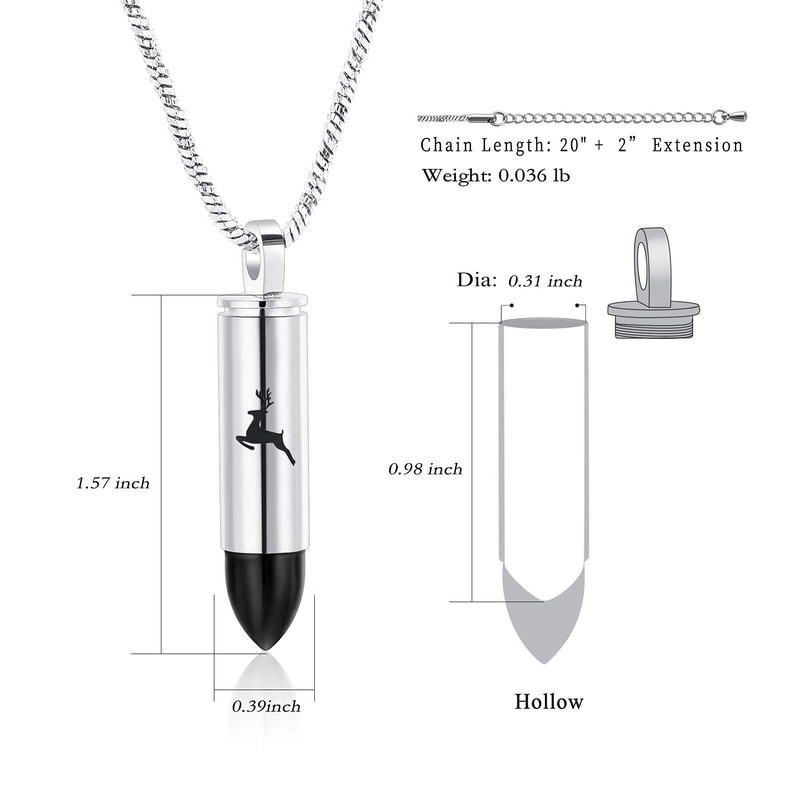 Yinplsmemory Cremation Jewelry Deer Bullet Pendant Urn Necklace for Ashes