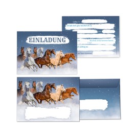 Minkocards 12 Invitation Cards for Children's Birthday Parties Girls Horse Including 12 Envelopes, 12 Party Bags / Natural, 12 Stickers Invitation Set