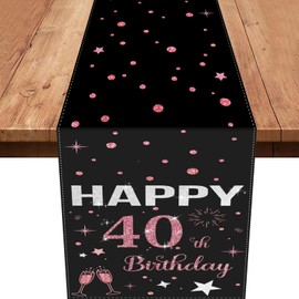 40th Birthday Table Runner, Rose Gold Table Decoration, 40th Birthday Boy Happy Birthday Table Runner, Tablecloth for 40th Birthday Party Decoration, 180 x 35 cm