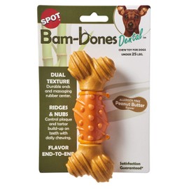 SPOT Ethical Products Bambone Dental Bone 6" / Dog Toys for Aggressive Chewers | Dog Chew Toy | Bone | Chew Toys for Aggressive Dogs | Interactive Dog Toy/Peanut Butter, Brown
