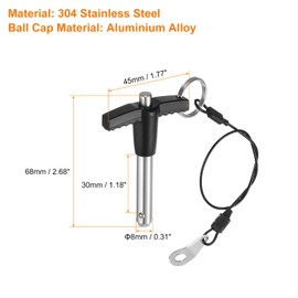 QUARKZMAN T-Handle Locking Pins, 8 mm x 30 mm Quick Release Pins, Usage Length, Stainless Steel Push Button Quick Release Pin, Ball Lock Bolt, Pack of 4