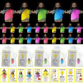 CroBlissful 25 Set Luminous Mini Jesus Figures Tiny Little Glow in the Dark Jesus Loves You Figurines with Blessing Cards and Bags for Religious Party Favor Sunday School Christian Church Baptism Gift
