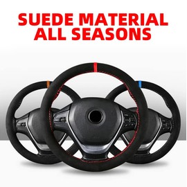 AUCELI Car Steering Wheel Cover, 15 Inch Durable Genuine Leather Stitch On Wrap Steering Wheel Protector for Women Men, Universal Auto Interior Accessories Suitable for Most Models