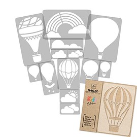 NAKLEO Painting Stencils Set for Kids, 14 Pcs Templates 9x12 to 23x34cm Ballon, Plastic and Reusable Drawing Stencils, Children Room Decor, Craft DIY Wall Furniture