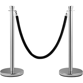 VEVOR Crowd Control Stanchion, Set of 2 Pieces Stanchion Set, Stanchion Set with 5 ft/1.5 m Black Velvet Rope, Silver Crowd Control Barrier w/Sturdy Concrete and Metal Base - Easy Connect Assembly