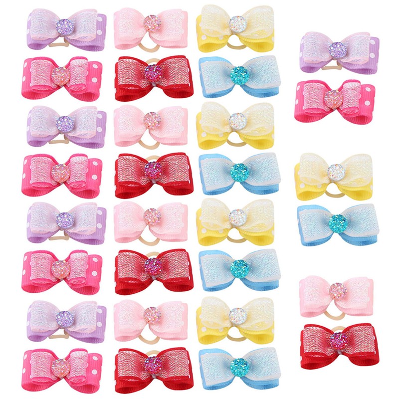 30pcs Shinning Rhinestone Bow Pattern Elastic Hair Rope Hair Band