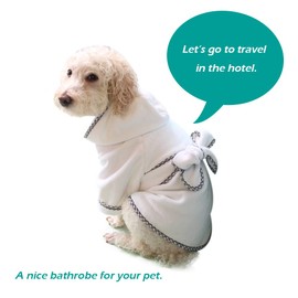 Dog Bathrobe Microfiber Quick Dry Absorbent Hooded Bath Towel for Cats Puppy Small Medium Dogs White S