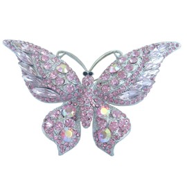 Zeepoffine Charming Butterfly Brooch Pin Rhinestone Crystal Pendant Deco BZ4538 (Silver-Tone Pink)