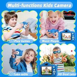 Kids Camera for Girls and Boys, 1080P 2.0" Screen Digital Camera for Kids with 64GB SD Card and Selfie Mode, Toddler Camera and Video Camera, Christmas and Birthday Gifts Toy for Age 3-10 (Blue)