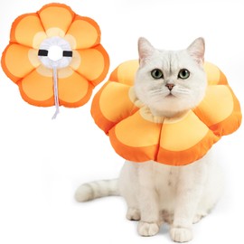 PUPTECK Cat Cone Collar Soft, Adjustable Protective Recovery Flower Collar Alternative, Comfortable Elizabethan Cat Collar Lightweight Stop Licking Neck Cone for Cats After Surgery, Orange, M