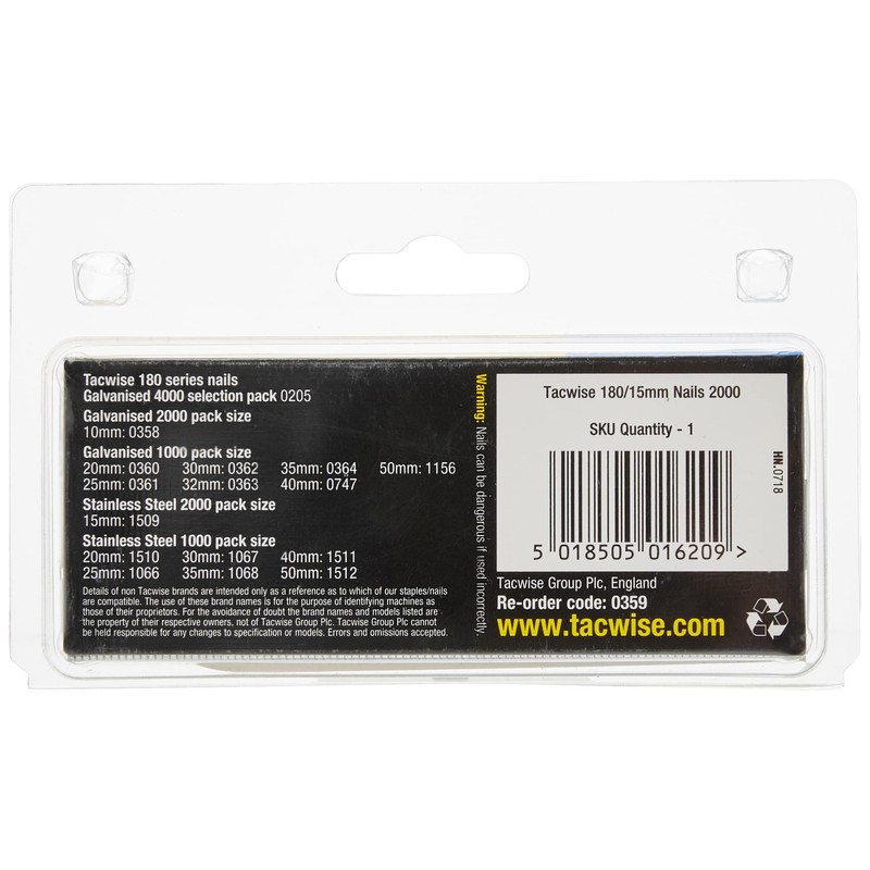 Tacwise 180/15MM 18G Nails for Nail gun(2000)