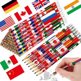 Outus International Flags Pencils World Flags Pencils with Erasers American France China India Flag Pencils Around the World Pencils Back to School Supplies for Schools First Day 4th of July(60 Pcs)