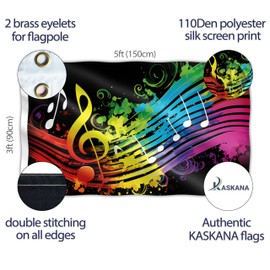Music Flag - Large Funny Flag - Double-Sided Print - 110D Polyester - Double Stitching - 2 Brass Eyelets, Large 90 x 150 cm (5 x 3 Feet)