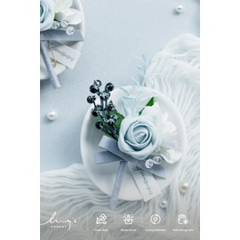 Ling's Moment Boutonniere for Men, 2pcs Groom Groomsmen Guest Boutonniere, Artificial Flowers for Wedding/Prom/Homecoming, etc.Light Blue White