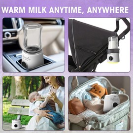 Portable Bottle Warmer for Travel with built in Nightlight, Fast 4 Heat Settings, Lightweight, Leak-Proof Design & Safe Rechargeable Baby Bottle Warmer for Breastmilk Formula or Water, Travel-Friendly