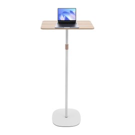 Fichiouy Height Adjustable Side Table Standing Desk on Wheels, Laptop Stand Movable Computer Desk for Office/Bed and Sofa (White+Walnut)