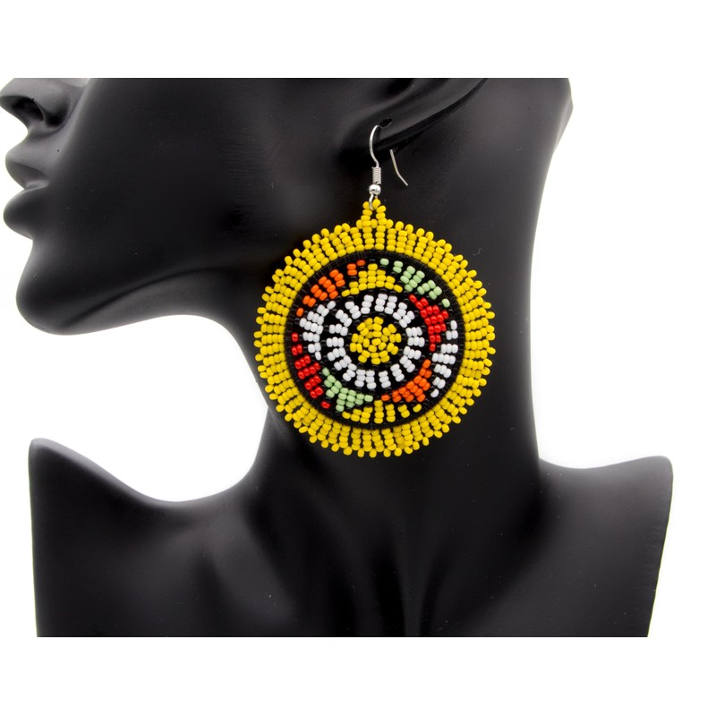 BillionHers Beaded Circle Earrings - Handmade Dangle African Earrings for