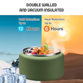 BOSEDSANG 13.5oz Soup Thermo for Hot Food Kids with Buckle Lid Insulated Vacuum Food Jar Wide Mouth Leakproof Stainless Steel Lunch Container (Green)