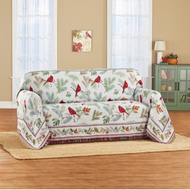 Collections Etc Cardinal and Leaf Fringe Border Tapestry Furniture Throw Loveseat