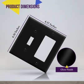 ENERLITES Combination Toggle Light Switch/Decorator Light Switch Plate, Double Switch Wall Plate, Standard Size 2-Gang 4.50" x 4.57", Polycarbonate Thermoplastic, 881131-BK, Black, 2 Pack