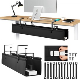 No Drill Large Under Desk Cable Management Tray, Fabric Cord Hider for Wire Organizer, Clamp/Screw Mount Cord Organizer, Standing Desk Cable Management for Office Home (Large (36 Inch))