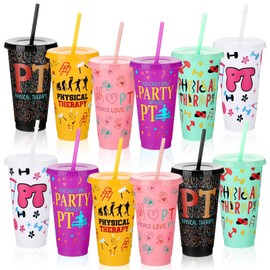 Funnymoom 12 Pcs Physical Therapy Gifts 24 oz Bulk Physical Therapy Tumbler with Straw and Lid Thank You Cups Pt Gifts for Women Man