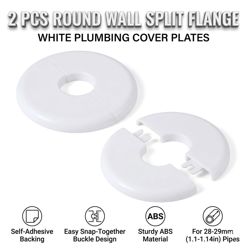 1 Inch Split Wall Flange Escutcheon Plate (2 Pack), Self-Adhesive