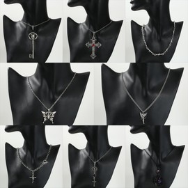 Goth Necklace - 8PCS Y2k Accessories, Gothic Jewelry, Cross Necklace, Grunge Accessories, Amethyst Moon Necklaces, Skull Necklaces, Aesthetic Stacking Toggle Pendants, Gothic Vintage Emo Jewelry Set