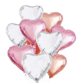 Coloured Heart Foil Balloons, Pack of 10 18 Inch Rose Gold Heart Balloons, Coloured Heart Balloons for Wedding, Romantic Valentine's Day Birthday Party Decoration