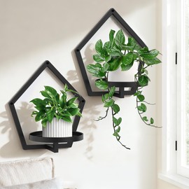 JOPBENG 3 Packs Wall Planters for Indoor Plants, 7.9inch Metal Wall Plant Holder Hanger Wall Decor, Wall-Mounted Hanging Planters Window Plant Shelves Outdoor(Black)