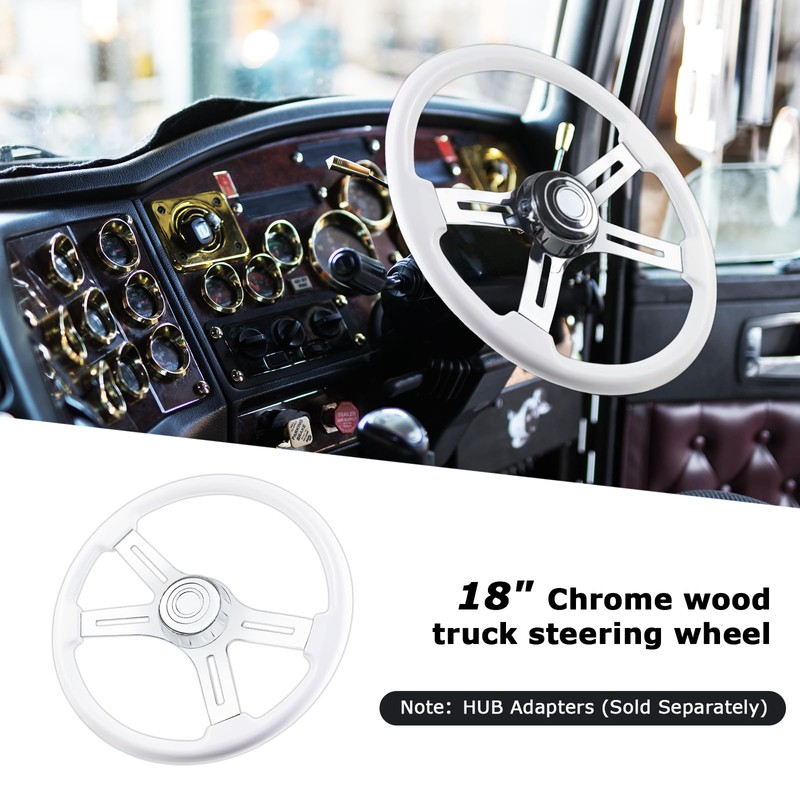 QYMOPAY 18" Solid Wood lacquering Truck Steering Wheel 4 Spoke