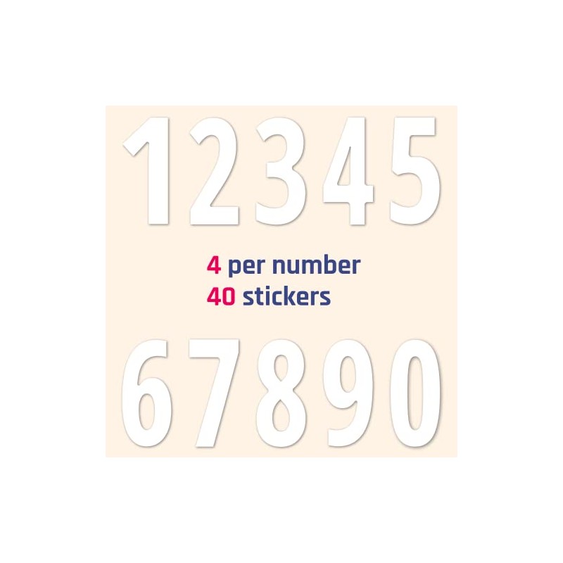 40 Pieces, 6" - Number Stickers, Waterproof Vinyl Stick On