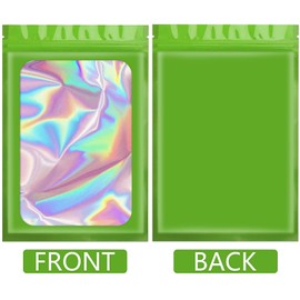 Artcut 100 PCS Smell Proof Mylar Bags Holographic Packaging Bags, Resealable Odor Proof Bag(Green, 5.5 * 7.9inch)