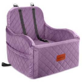 Lealchum Dog Booster Car Seat for Small/Medium Dogs,Puppy Portable Car Bed with Elevated Cushion,Fully Detachable and Washable,2 Storage Pockets,Easy to Install (Purple, Medium)