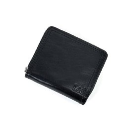 Lee Falcon Round Zipper, Bifold Bill Bill, Double Stitched, Coins, Cards, Electronic Money, Luxury Italian Leather, black, One size